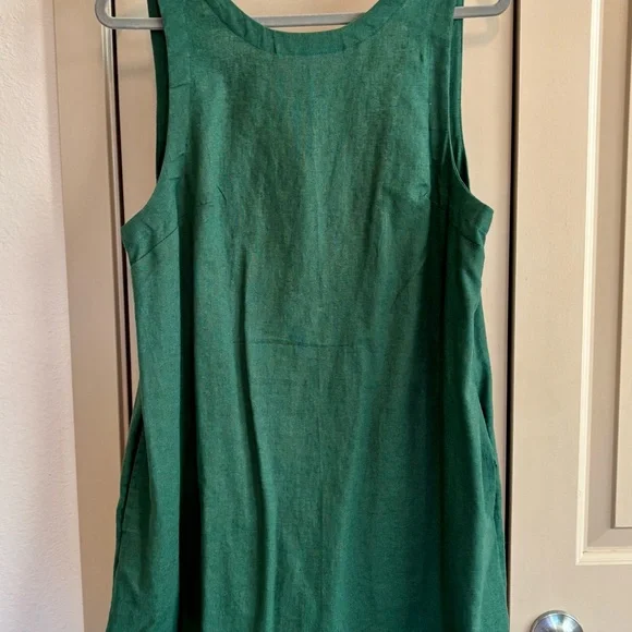 Free People Green Linen Mini Dress - Scoop Back - Picture 2 of 3